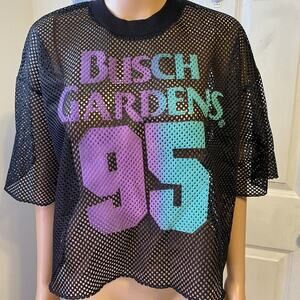 Vintage Deadstock BUSCH GARDENS 95 Cropped Jersey OSFA Black Mesh Grunge USA